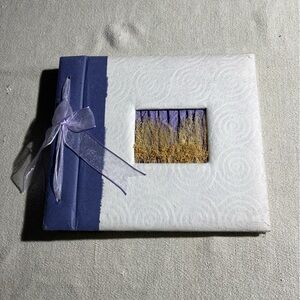 White & Purple Mulberry Wedding Photo Scrapbook with Sheer Lavender Bow